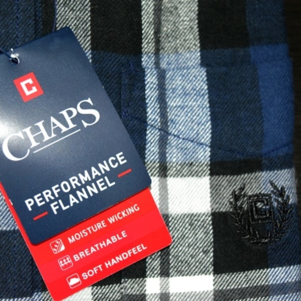 NWT CHAPS Blue Plaid Flannel Button Down - Picture 3 of 7